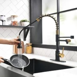 Single-Handle Pull Down Sprayer Kitchen Faucet In Black, Brushed Gold Drinking Water Faucet 3 In 1 Commercial Style -Tahanbath black tahanbath pull down kitchen faucets y xy 33bng 2p us 31 1000