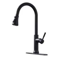 18.7 In. Single Handle Pull Down Sprayer Kitchen Faucet 360° Spout Swivel In Black