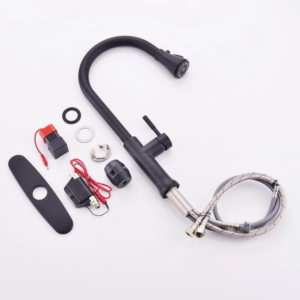 18.7 In. Single Handle Pull Down Sprayer Kitchen Faucet 360° Spout Swivel In Black 7 18.7 In. Single Handle Pull Down Sprayer Kitchen Faucet 360° Spout Swivel In Black - Image 7