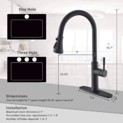 18.7 In. Single Handle Pull Down Sprayer Kitchen Faucet 360° Spout Swivel In Black 12 18.7 In. Single Handle Pull Down Sprayer Kitchen Faucet 360° Spout Swivel In Black -Tahanbath black tahanbath pull down kitchen faucets z w1932126990 fa 1000