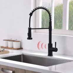 Touchless Kitchen Faucet, Hands Free Automatic Smart Kitchen Faucet Black Smart Kitchen Faucet -Tahanbath black tahanbath pull down kitchen faucets z w1932p156238 1f 1000