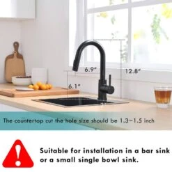 12.8 In. 360° Spout Swivel Black Kitchen Faucets With Pull Down Sprayer, Bathroom Sink Faucets Mini Bar Prep Faucet -Tahanbath black tahanbath pull down kitchen faucets z w1932p171712 4f 1000