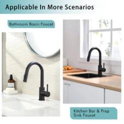 12.8 In. 360° Spout Swivel Black Kitchen Faucets With Pull Down Sprayer, Bathroom Sink Faucets Mini Bar Prep Faucet -Tahanbath black tahanbath pull down kitchen faucets z w1932p171712 76 1000