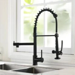 Commercial Kitchen Faucet Pull Down Sprayer Black And Nickel, Single Handle Kitchen Sink Faucet -Tahanbath black tahanbath pull down kitchen faucets z w1932p172303 31 1000