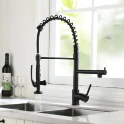 Commercial Kitchen Faucet Pull Down Sprayer Black And Nickel, Single Handle Kitchen Sink Faucet -Tahanbath black tahanbath pull down kitchen faucets z w1932p172303 fa 1000