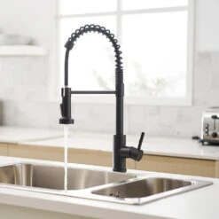 Commercial Black Kitchen Faucet With Pull Out Sprayer, Single Handle Single Lever Kitchen Sink Faucet -Tahanbath black tahanbath pull down kitchen faucets z w1932p172331 31 1000