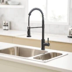 Commercial Black Kitchen Faucet With Pull Out Sprayer, Single Handle Single Lever Kitchen Sink Faucet -Tahanbath black tahanbath pull down kitchen faucets z w1932p172331 66 1000