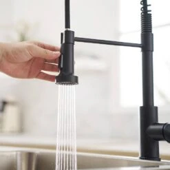 Commercial Black Kitchen Faucet With Pull Out Sprayer, Single Handle Single Lever Kitchen Sink Faucet -Tahanbath black tahanbath pull down kitchen faucets z w1932p172331 76 1000