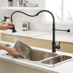 Commercial Black Kitchen Faucet With Pull Out Sprayer, Single Handle Single Lever Kitchen Sink Faucet -Tahanbath black tahanbath pull down kitchen faucets z w1932p172331 fa 1000