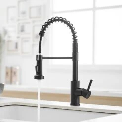 Kitchen Faucet With Pull Down Sprayer Black Stainless Steel Single Handle Pull Out Spring Sink Faucets -Tahanbath black tahanbath pull down kitchen faucets z w1932p224868 31 1000