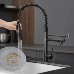 Commercial Stainless Steel Kitchen Faucet With Pull Down Sprayer, Single Handle Single Lever Kitchen Sink Faucet -Tahanbath black tahanbath pull down kitchen faucets z w1932p224883 31 1000