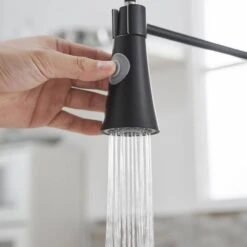 15.2 In 360° Spout Swivel Black Kitchen Faucet With Pull Out Sprayer, Single Handle Lever Kitchen Sink Faucet -Tahanbath black tahanbath pull down kitchen faucets z w1932p288181 1f 1000