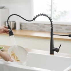 15.2 In 360° Spout Swivel Black Kitchen Faucet With Pull Out Sprayer, Single Handle Lever Kitchen Sink Faucet -Tahanbath black tahanbath pull down kitchen faucets z w1932p288181 31 1000