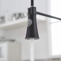15.2 In 360° Spout Swivel Black Kitchen Faucet With Pull Out Sprayer, Single Handle Lever Kitchen Sink Faucet -Tahanbath black tahanbath pull down kitchen faucets z w1932p288181 4f 1000