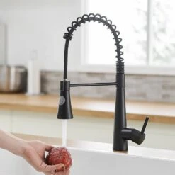 15.2 In 360° Spout Swivel Black Kitchen Faucet With Pull Out Sprayer, Single Handle Lever Kitchen Sink Faucet -Tahanbath black tahanbath pull down kitchen faucets z w1932p288181 76 1000