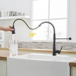 15.2 In 360° Spout Swivel Black Kitchen Faucet With Pull Out Sprayer, Single Handle Lever Kitchen Sink Faucet -Tahanbath black tahanbath pull down kitchen faucets z w1932p288181 fa 1000