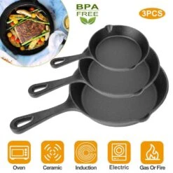 3-Piece Pre-Seasoned Cast Iron Skillet Set 6/8/10 In. Non-Stick Oven Safe Cookware Heat-Resistant Frying Pan -Tahanbath black tahanbath skillets z d0102hquefa 4f 1000