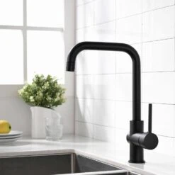 Single Handle Wall Mount Standard Kitchen Faucet In Black -Tahanbath black tahanbath standard kitchen faucets z w1932p171824 1f 1000