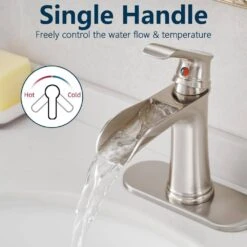 Sink Faucet With Deck Plate Waterfall Brushed With Pop Up Drain And Supply Lines Bathroom Faucets -Tahanbath black tahanbath standard kitchen faucets z w1932p180746 44 1000