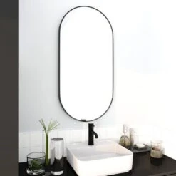 18 In. W X 35 In. H Oval Metal Framed Wall Bathroom Vanity Mirror In Black Framed -Tahanbath black tahanbath vanity mirrors q gg 99967978 31 1000