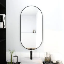 18 In. W X 35 In. H Oval Metal Framed Wall Bathroom Vanity Mirror In Black Framed -Tahanbath black tahanbath vanity mirrors q gg 99967978 c3 1000