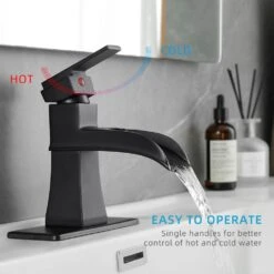 Single Handle Waterfall Vessel Sink Faucet With Drain Kit Included In Black -Tahanbath black tahanbath vessel sink faucets z w1932p179390 1f 1000