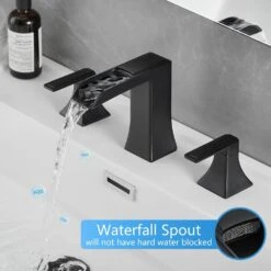 Bathroom Faucets For Sink 3 Hole Black 8 In. Widespread With Pop Up Drain Double Lever Handle Faucet -Tahanbath black tahanbath vessel sink faucets z w1932p181996 fa 1000