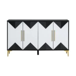 4-Door Cabinet With 2-Tone Triangular Pattern Doors-Versatile Storage For Entryway, Hallwa In Black White 11 4-Door Cabinet With 2-Tone Triangular Pattern Doors-Versatile Storage For Entryway, Hallwa In Black White -Tahanbath black white tahanbath pantry organizers z n711p175837b 1f 1000