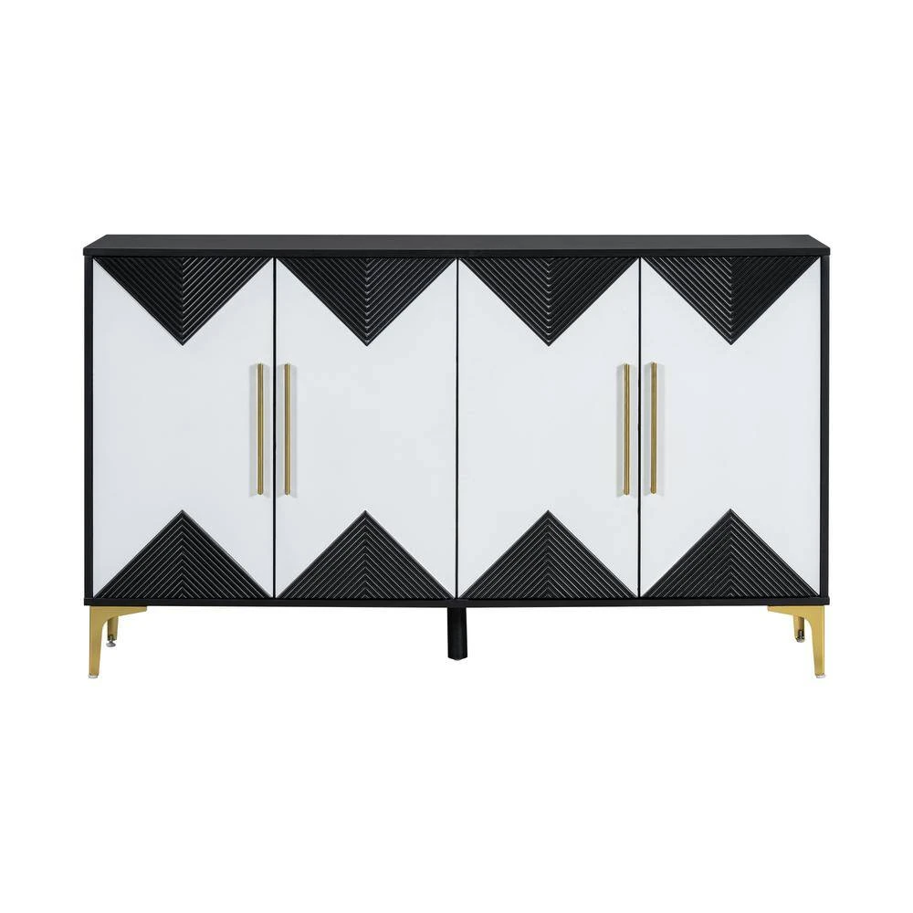 4-Door Cabinet With 2-Tone Triangular Pattern Doors-Versatile Storage For Entryway, Hallwa In Black White 4 4-Door Cabinet With 2-Tone Triangular Pattern Doors-Versatile Storage For Entryway, Hallwa In Black White - Image 4