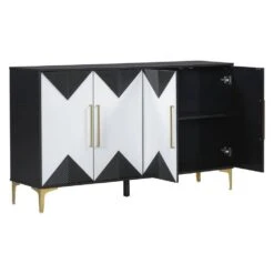 4-Door Cabinet With 2-Tone Triangular Pattern Doors-Versatile Storage For Entryway, Hallwa In Black White 12 4-Door Cabinet With 2-Tone Triangular Pattern Doors-Versatile Storage For Entryway, Hallwa In Black White -Tahanbath black white tahanbath pantry organizers z n711p175837b 44 1000
