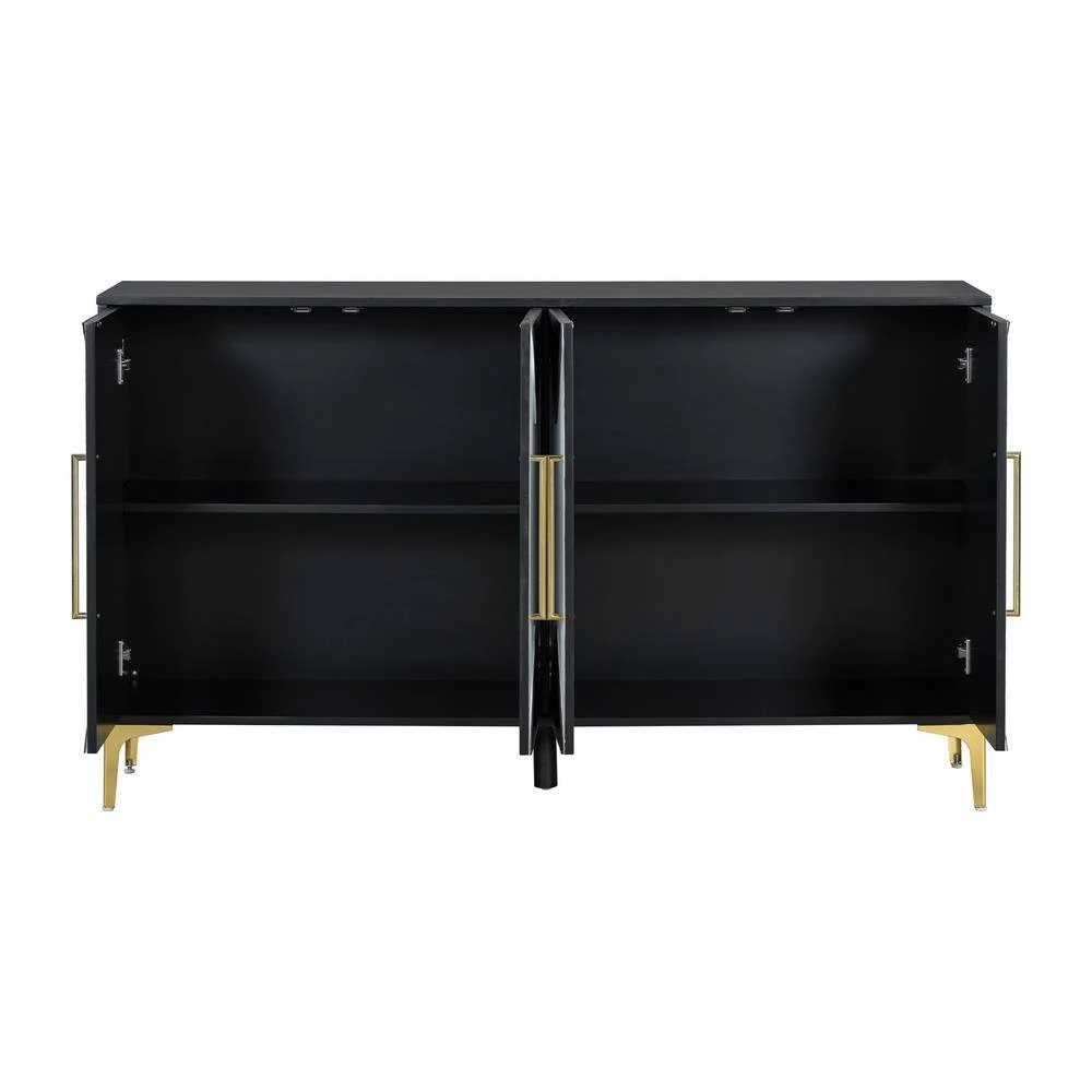 4-Door Cabinet With 2-Tone Triangular Pattern Doors-Versatile Storage For Entryway, Hallwa In Black White 7 4-Door Cabinet With 2-Tone Triangular Pattern Doors-Versatile Storage For Entryway, Hallwa In Black White - Image 7