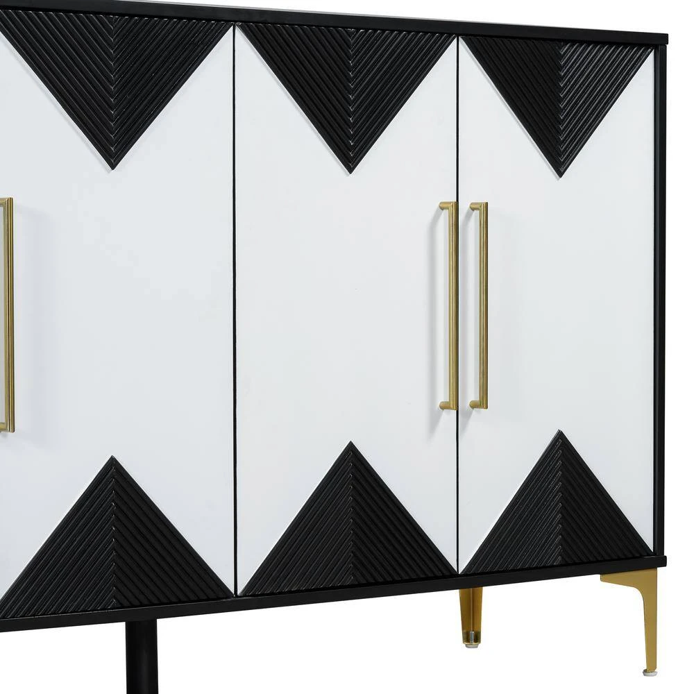 4-Door Cabinet With 2-Tone Triangular Pattern Doors-Versatile Storage For Entryway, Hallwa In Black White 6 4-Door Cabinet With 2-Tone Triangular Pattern Doors-Versatile Storage For Entryway, Hallwa In Black White - Image 6