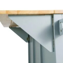 Blue Kitchen Cart With Rubber Wood Drop-Leaf Countertop, 3 Drawers, Cabinet Storage And 5 Wheels -Tahanbath blue tahanbath kitchen carts z wf298028aan 44 1000