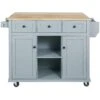 Blue Kitchen Cart With Rubber Wood Drop-Leaf Countertop, 3 Drawers, Cabinet Storage And 5 Wheels
