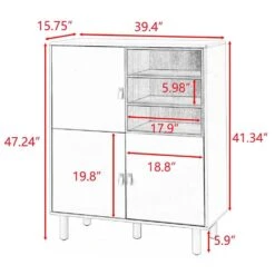 Multifunctional Wooden Storage Cabinet With Doors And Leather-Handle Drawers For Home And Office In Blue -Tahanbath blue tahanbath pantry organizers z w1781p148612 4f 1000