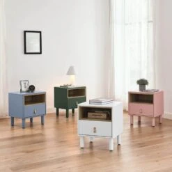 Modern Nordic Style Wooden Bedside Table With Single Drawer: Compact And Stylish Side Table For The Bedroom In Black -Tahanbath blue tahanbath pantry organizers z w1781p148618 76 1000