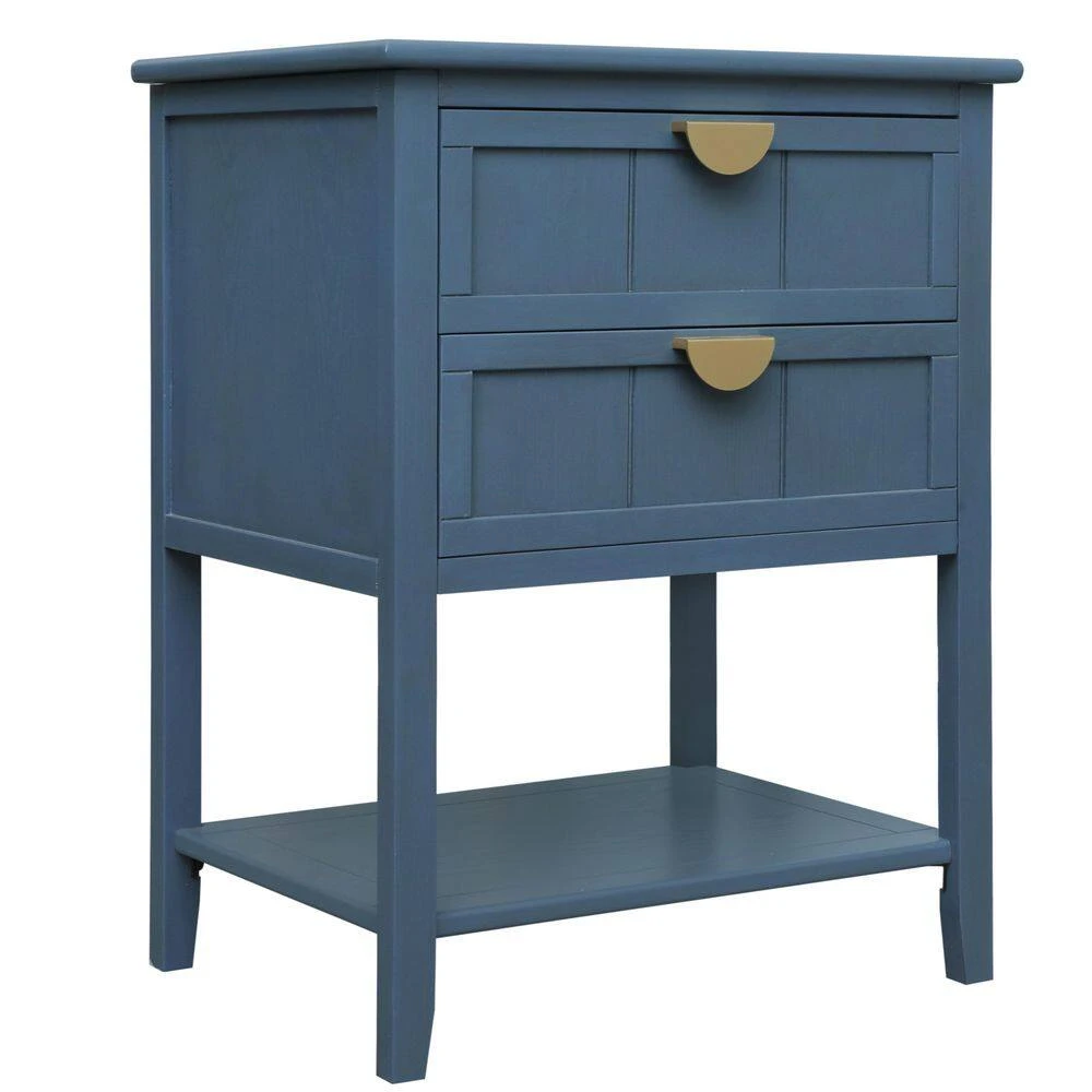 2 Drawer Side Table, American Style, End Table, Suitable For Bedroom, Living Room, Study In Blue 4 2 Drawer Side Table, American Style, End Table, Suitable For Bedroom, Living Room, Study In Blue - Image 4