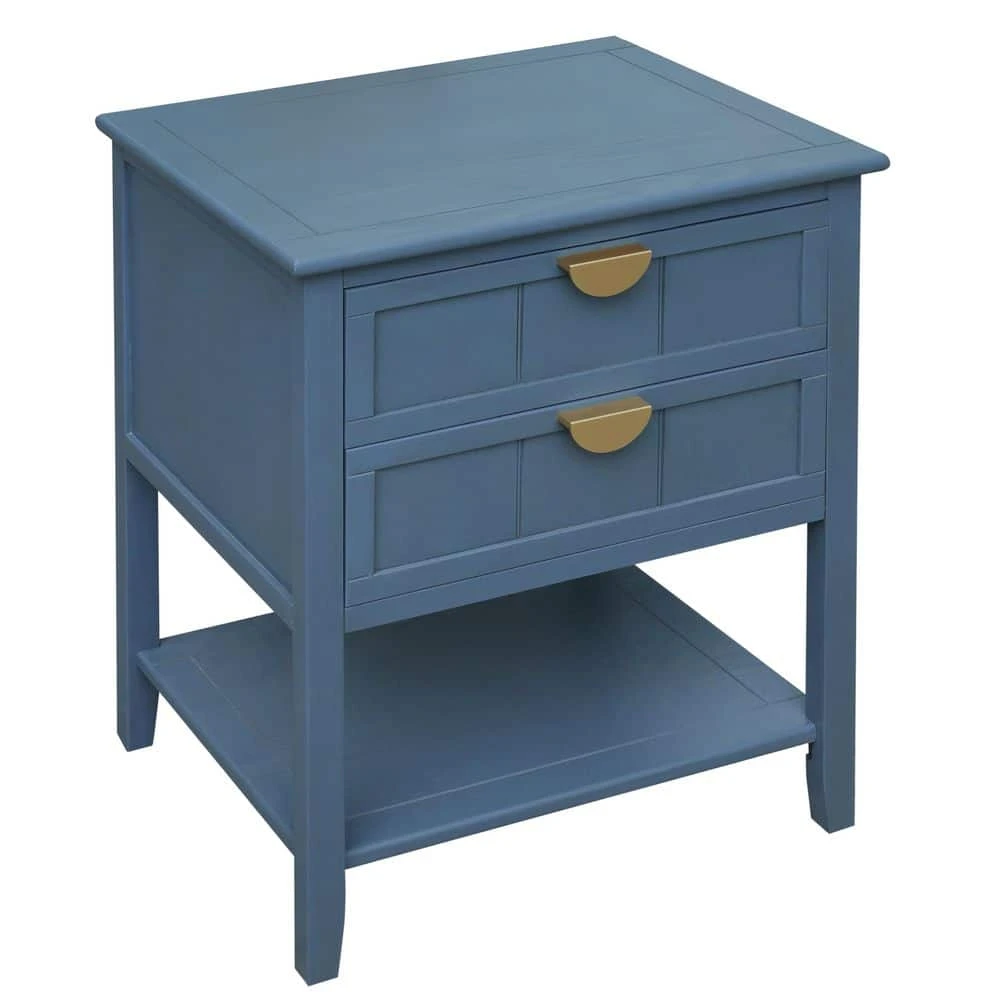 2 Drawer Side Table, American Style, End Table, Suitable For Bedroom, Living Room, Study In Blue 5 2 Drawer Side Table, American Style, End Table, Suitable For Bedroom, Living Room, Study In Blue - Image 5
