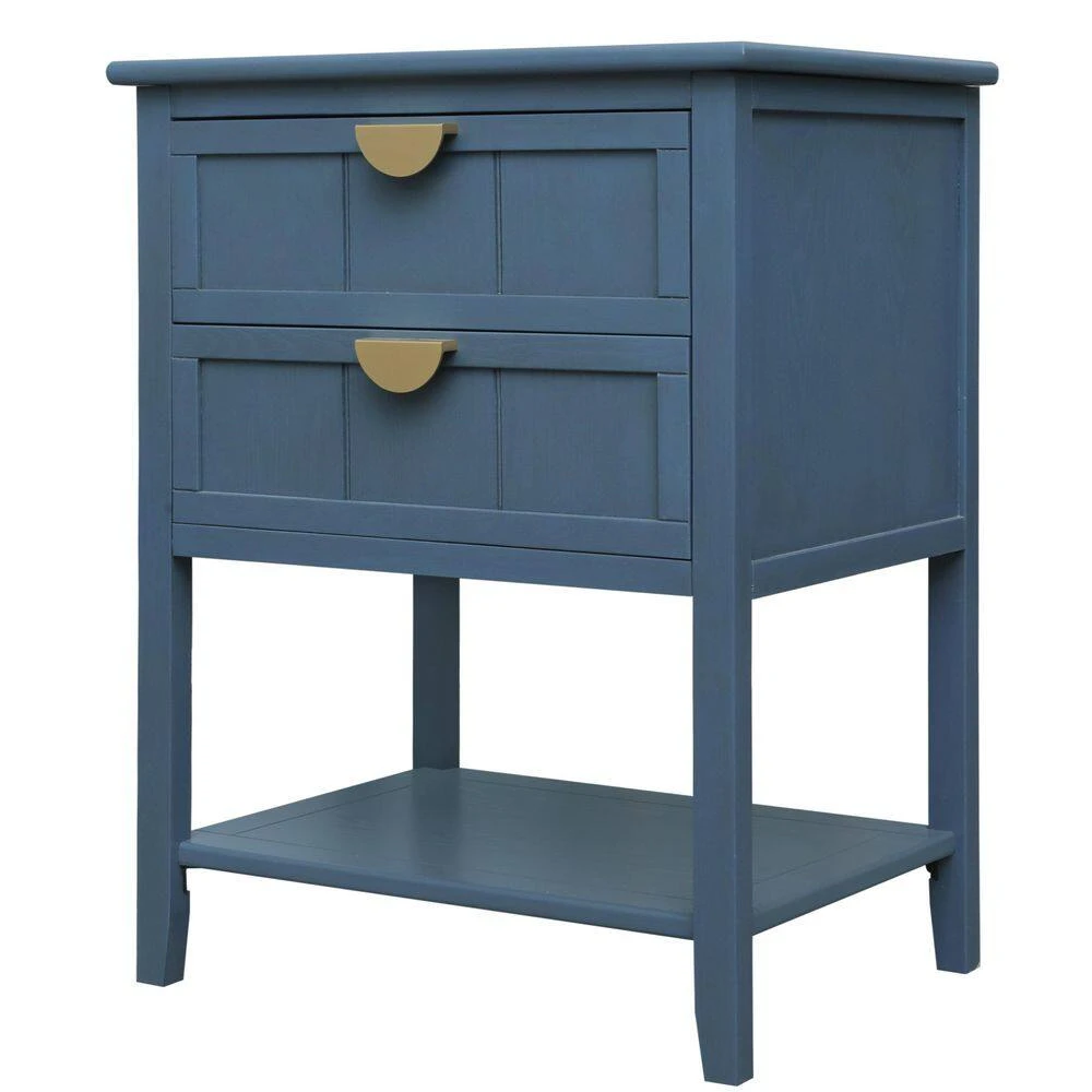 2 Drawer Side Table, American Style, End Table, Suitable For Bedroom, Living Room, Study In Blue 3 2 Drawer Side Table, American Style, End Table, Suitable For Bedroom, Living Room, Study In Blue - Image 3