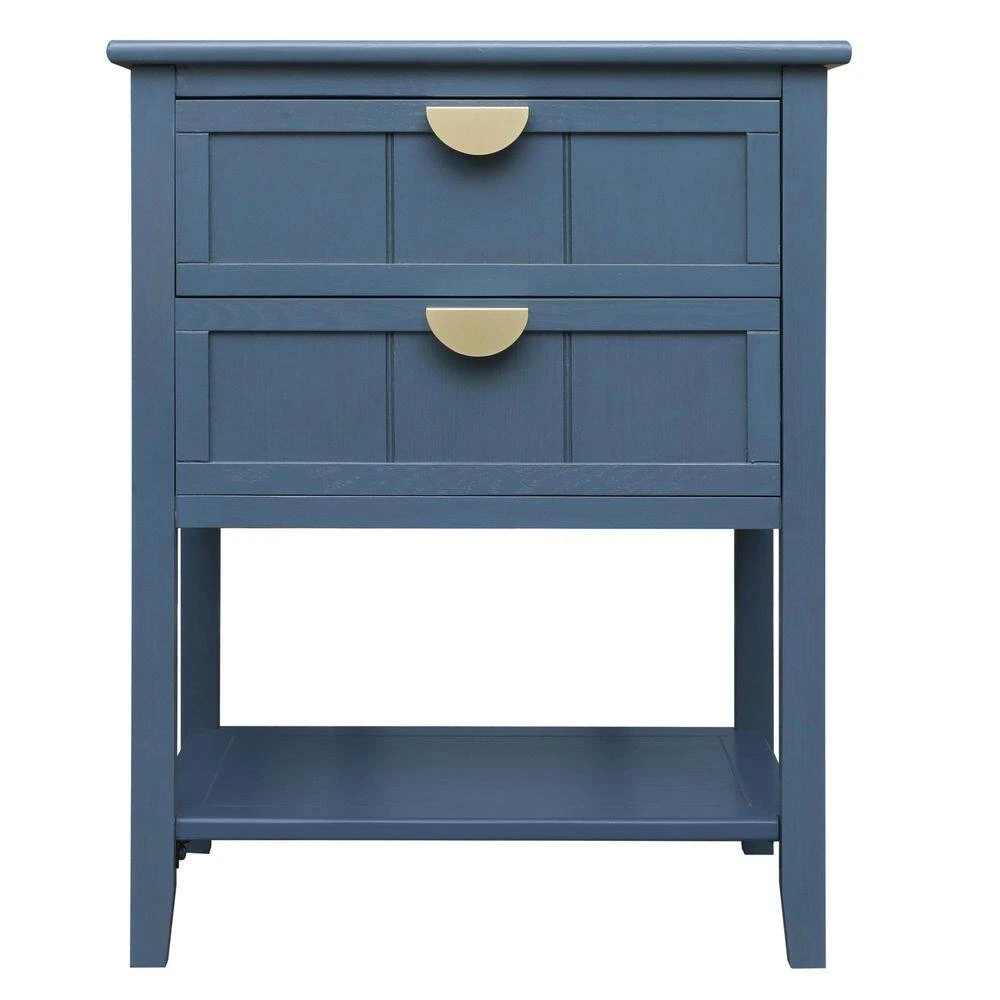 2 Drawer Side Table, American Style, End Table, Suitable For Bedroom, Living Room, Study In Blue 7 2 Drawer Side Table, American Style, End Table, Suitable For Bedroom, Living Room, Study In Blue - Image 7