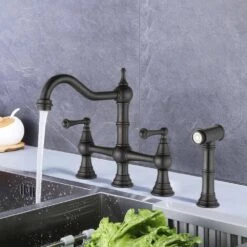 Double Handle Bridge Kitchen Faucet In VBronze -Tahanbath bronze tahanbath bridge kitchen faucets z w92851685 44 1000