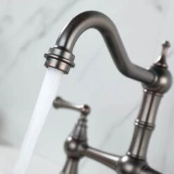 Double Handle Bridge Kitchen Faucet In VBronze -Tahanbath bronze tahanbath bridge kitchen faucets z w92851685 76 1000