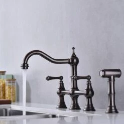 Double Handle Bridge Kitchen Faucet In VBronze -Tahanbath bronze tahanbath bridge kitchen faucets z w92851685 fa 1000
