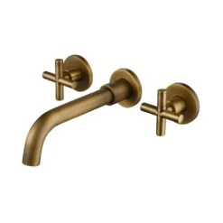 Double Handle Bathroom Faucet Wall Mounted Bathroom Sink Faucet In Bronze