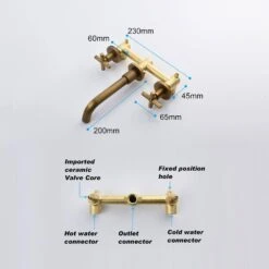 Titus Double Handle Wall Mounted Bathroom Faucet In Bronze -Tahanbath bronze tahanbath wall mounted faucets z w92850258 1f 1000