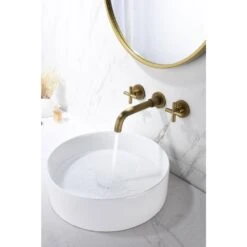 Titus Double Handle Wall Mounted Bathroom Faucet In Bronze -Tahanbath bronze tahanbath wall mounted faucets z w92850258 4f 1000