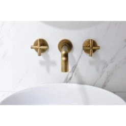 Titus Double Handle Wall Mounted Bathroom Faucet In Bronze -Tahanbath bronze tahanbath wall mounted faucets z w92850258 fa 1000