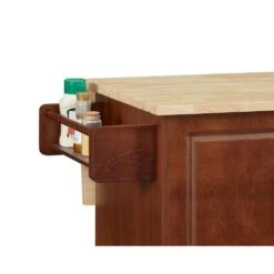 54 In. Portable Wooden Kitchen Cart-3 Drawers, Drop-Leaf Table, Spice/Towel Racks-Small Spaces In Brown -Tahanbath brown tahanbath kitchen carts z w1820138608 1f 1000