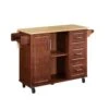54 In. Portable Wooden Kitchen Cart-3 Drawers, Drop-Leaf Table, Spice/Towel Racks-Small Spaces In Brown
