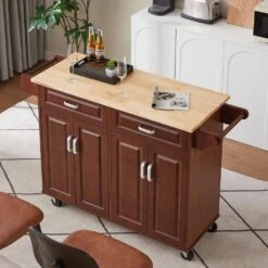Mobile Kitchen Cart With 2-Drawers In Brown -Tahanbath brown tahanbath kitchen carts z w1820138610 31 1000